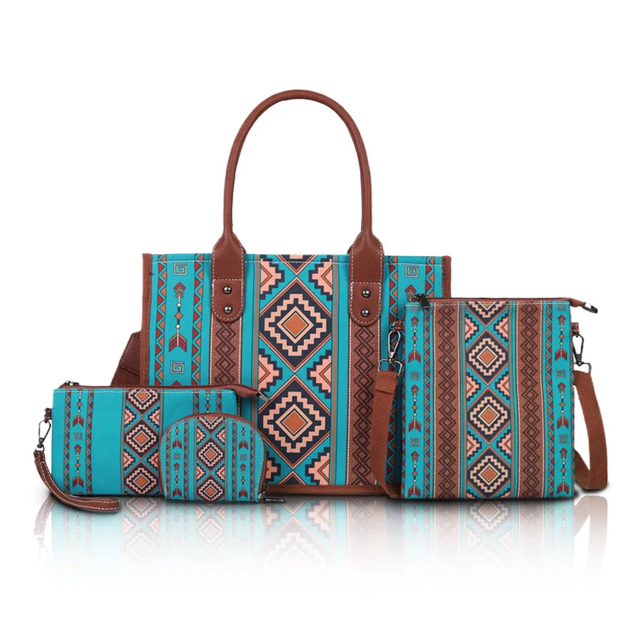 Women's Medium Canvas Printing Vintage Style Plaid Square Zipper Bag Sets Handbag
