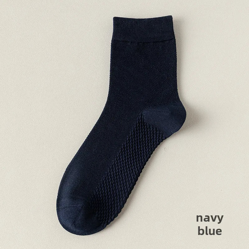 95% cotton mid-tube socks spring and summer mesh thin pure cotton men's socks solid color combed cotton stockings antibacterial deodorant socks