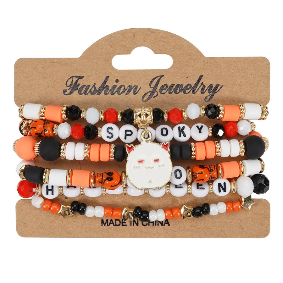 Halloween Party Bracelet Artificial Crystal Soft Clay String Beads Bracelet Pumpkin Ghost Bat Hat Pendant Bracelet Original Design