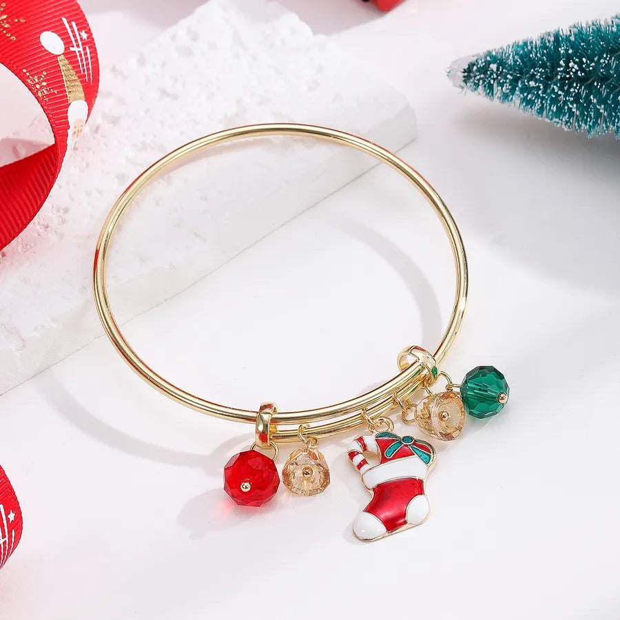 Casual Christmas Streetwear Christmas Tree Santa Claus Crystal Alloy Bangles Christmas Wholesale
