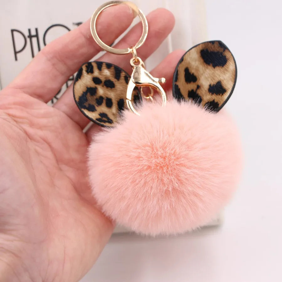 1 piece retro ear leopard simulation wool plating bag pendant keychain