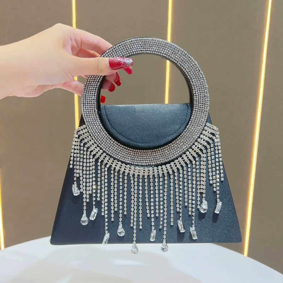 Elegant Diamond Embedded Women's Evening Bag Fashionable Crossbody Handbag High-End Sensation Bride Handbag Square Shape Polyester Material