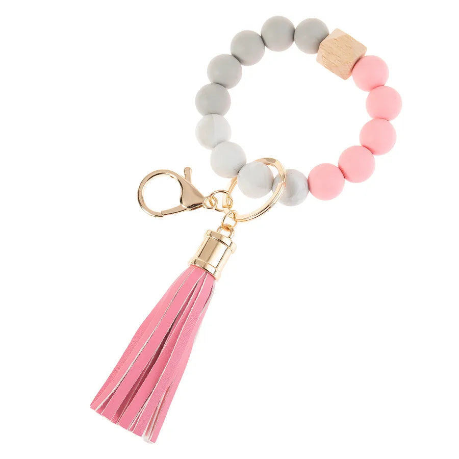 simple style color block silica gel beaded women's keychain 1 piece