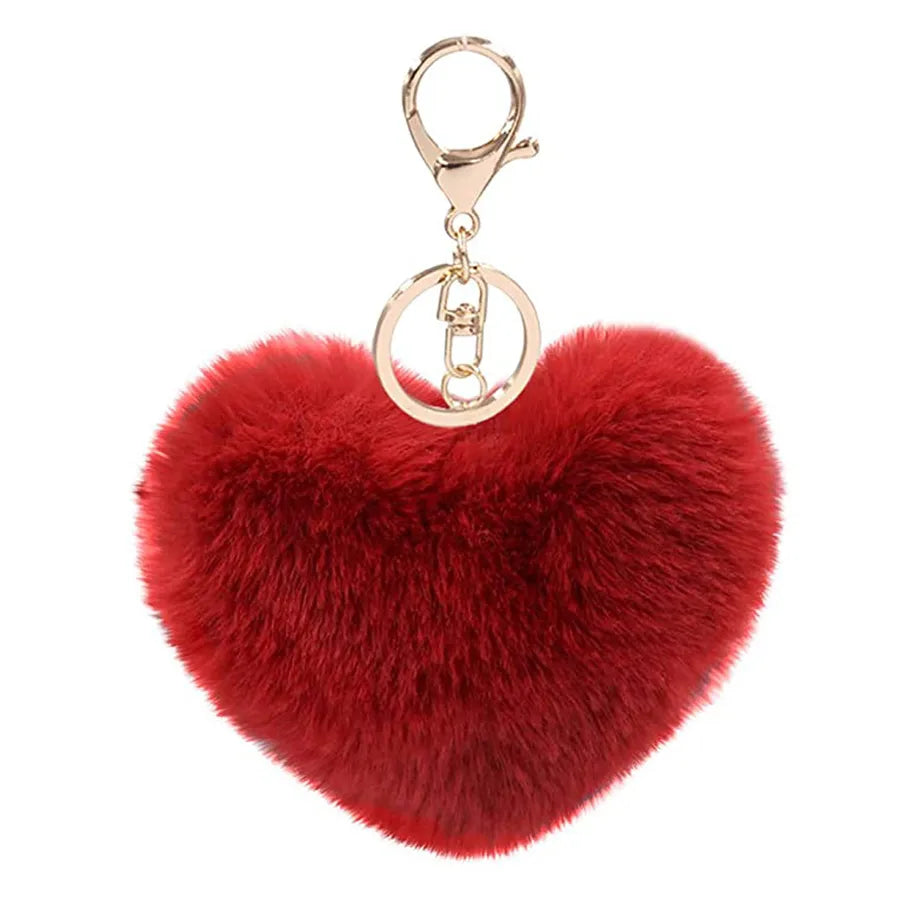 cute heart shape solid color alloy pom poms bag pendant keychain