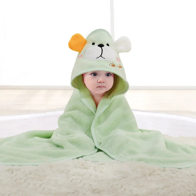 Baby Cartoon Bag Blanket Coral Fleece Absorbent Children's Bath Towel Embroidered Blanket with Hood Cloak Soft Newborn Blanket