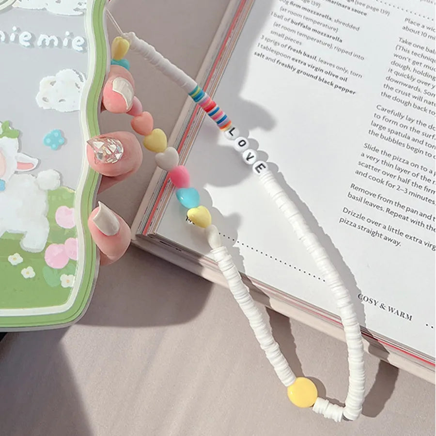cute heart shape flower pc silica gel soft clay inlay artificial pearls women's mobile phone chain 1 piece