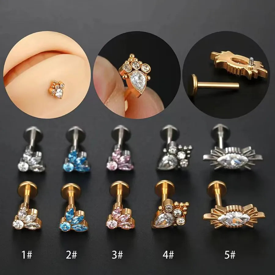 1 Piece Lip Rings Casual Gothic Hip-Hop Geometric Animal Titanium Alloy Polishing Plating Flowers Zircon 18K Gold Plated Lip Rings Ear Cartilage Rings & Studs
