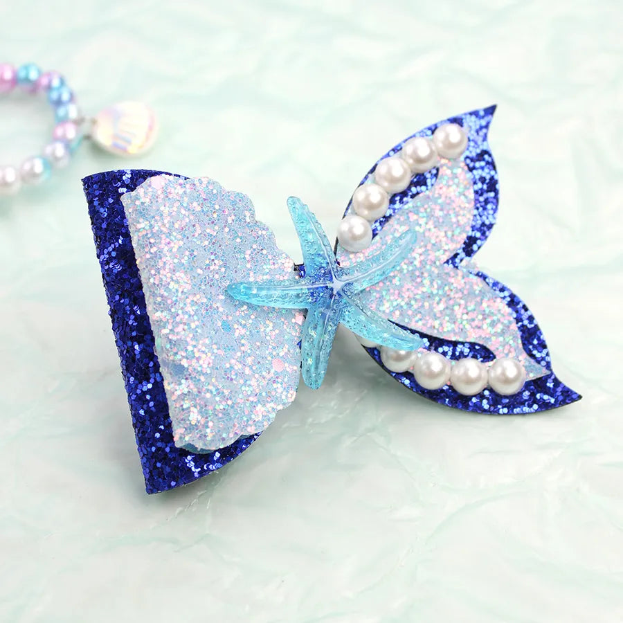Amazon's Hottest Mermaid Princess Glitter Bow Shell Pearl Children's Girl Cute Hairpin