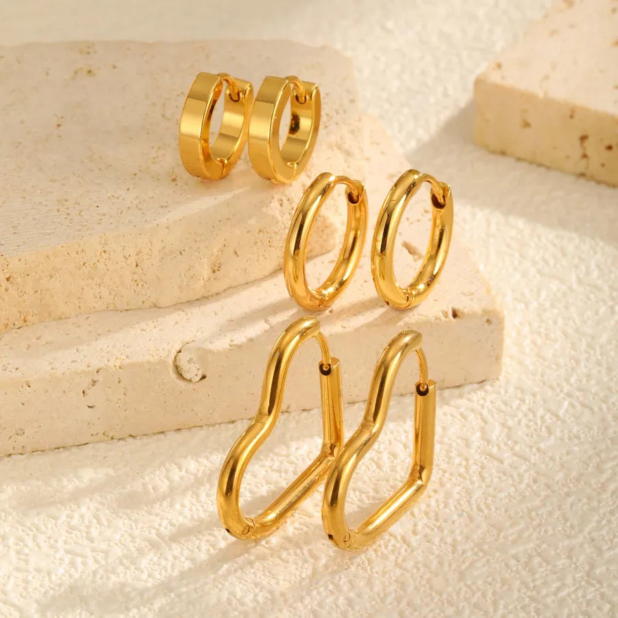 3 Pieces Set Elegant Lady Simple Style Heart Shape 201 Stainless Steel Earrings
