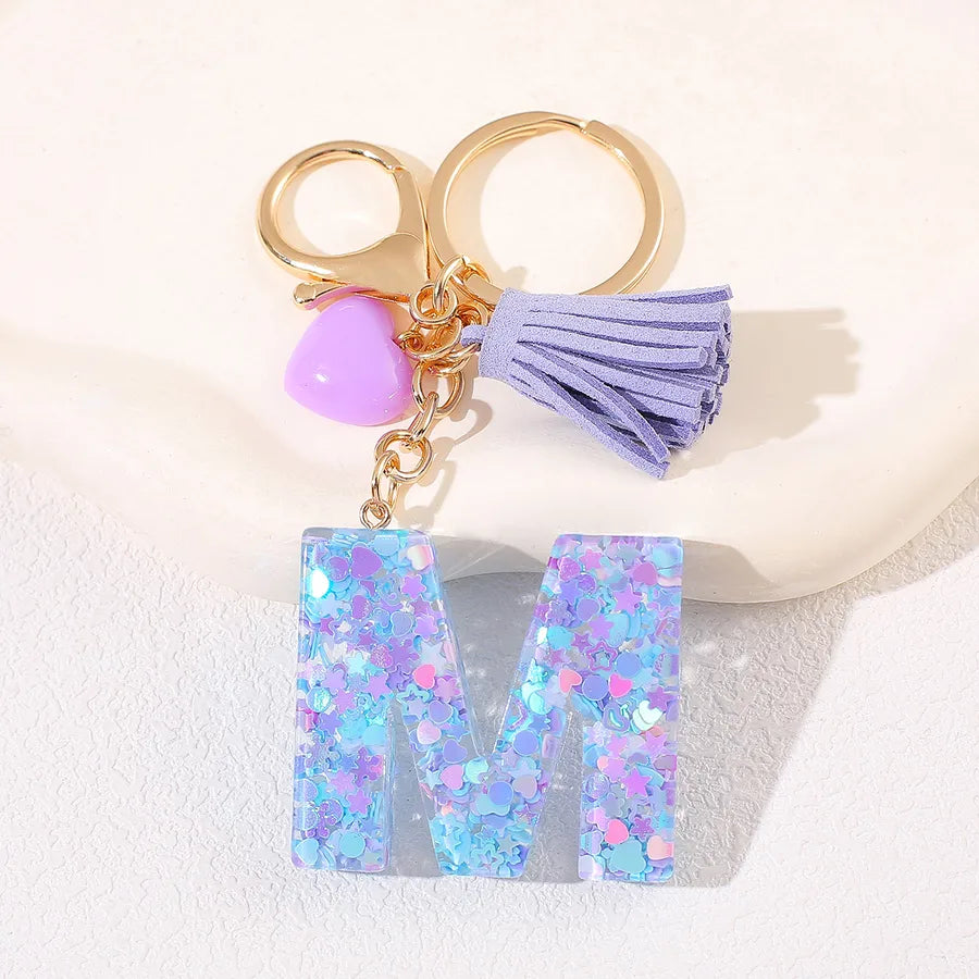 New Women's Purple Love Tassel 26 Letter Keychain Cute Car Key Chain Couple Backpack Jewelry