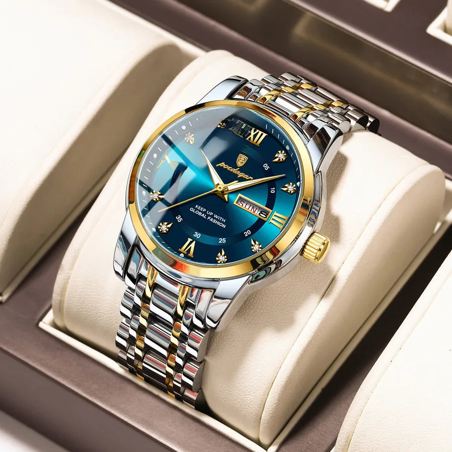 brand waterproof new men's watch double calendar luminous quartz watch live broadcast