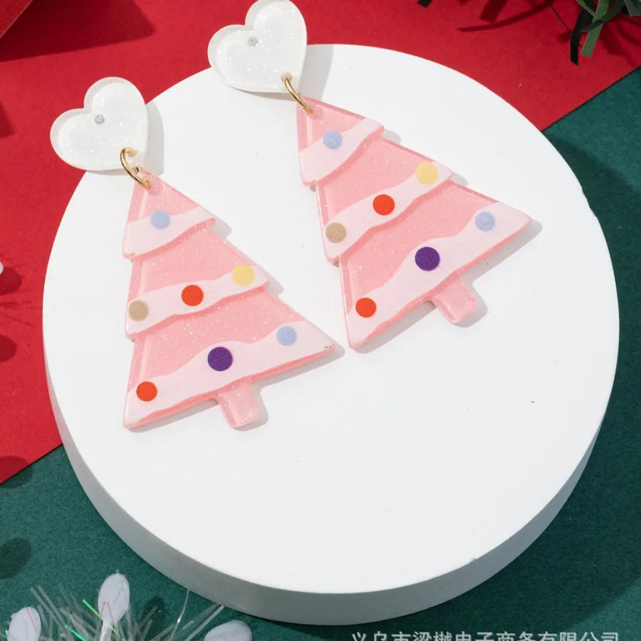 Fashionable Christmas Tree Snowflake Earrings Women's Stylish Christmas Theme Geometric Pattern Asymmetric Handmade Acrylic Jewelry