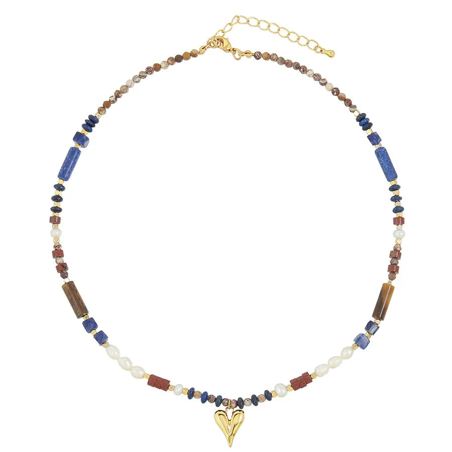 Vacation Geometric Color Block Heart Shape natural stone Freshwater Pearl Copper Pendant Necklace In Bulk