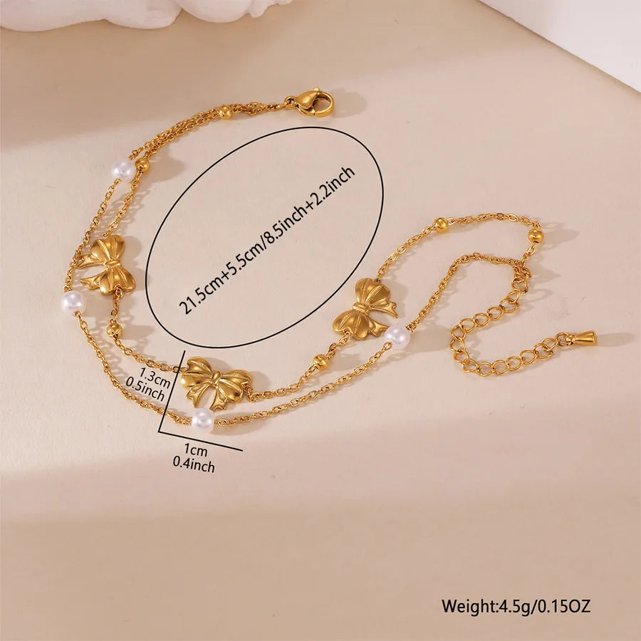 Wholesale Jewelry Elegant Princess Sweet Bow Knot 304 Stainless Steel 18K Gold Plated Anklet