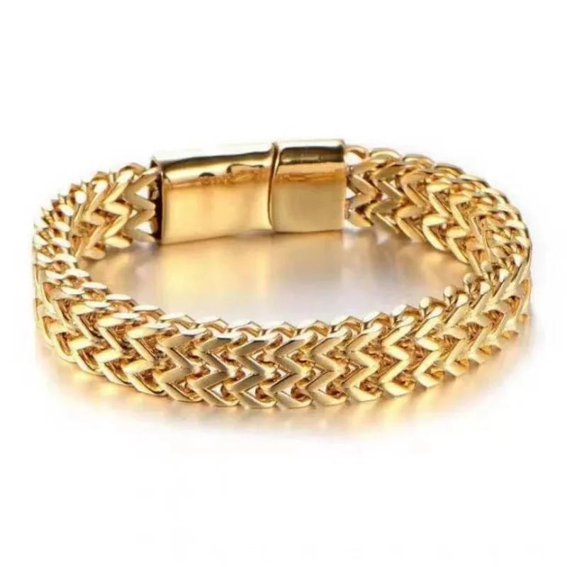 Xinghe  Stainless Steel Woven Double Row Autumn Diamond Magnet Buckle Men's Bracelet Titanium Steel Quartet Chain Bracelet