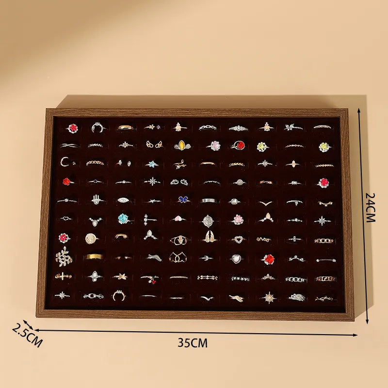 Jewelry Display Tray Earring Necklace Pendant Jewelry Storage Box Ring Plate Bracelet Show Props Wooden Texture High-End Feel