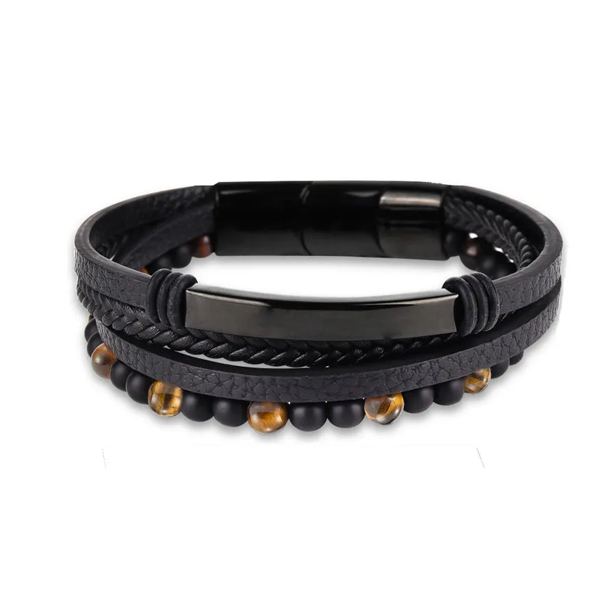 Gothic Cool Style Geometric 304 Stainless Steel Pu Tiger Eye Wholesale Bracelets