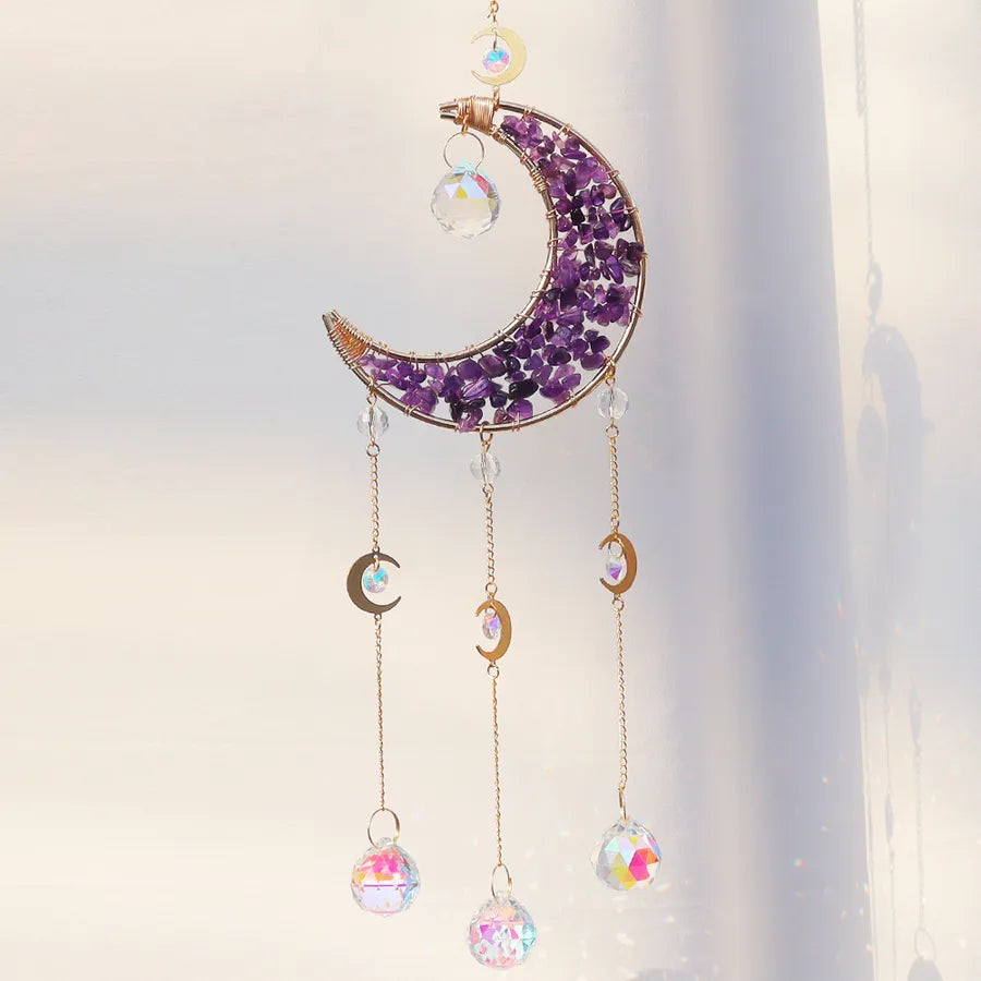Simple Style Classic Style Geometric Star Moon Crystal Metal Suncatcher Wind Chime Wall Art