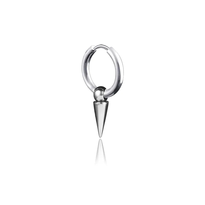 punk titanium steel earrings single point triangular cone earrings single