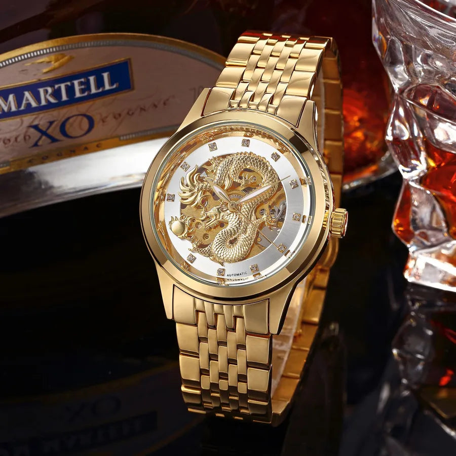 NARY/Nairui Jinlong Watch Stainless Steel Strap Waterproof Hollow Automatic Mechanical Dragon Watch 18028