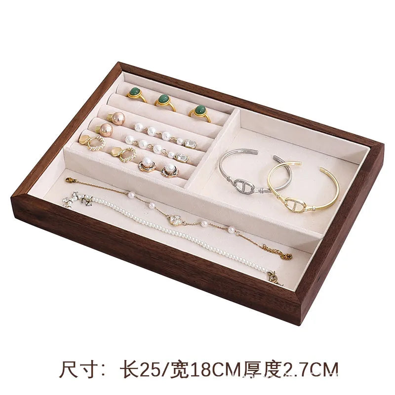 Walnut High-End Jewelry Display Tray Ring Showcase Jewelry Props Accessory Display Plate Luxury Sensation Wooden Tray