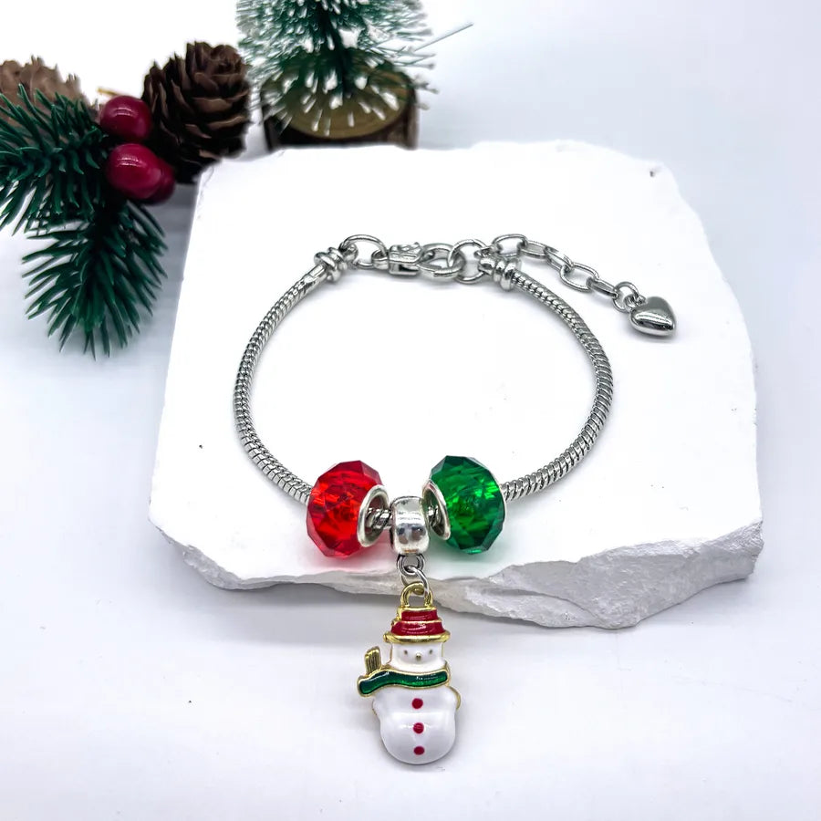 Hot-Selling Christmas Gift DIY Beaded Large Hole Beads Red Heart Snowman Apple Bell Children's Bracelet for Girls