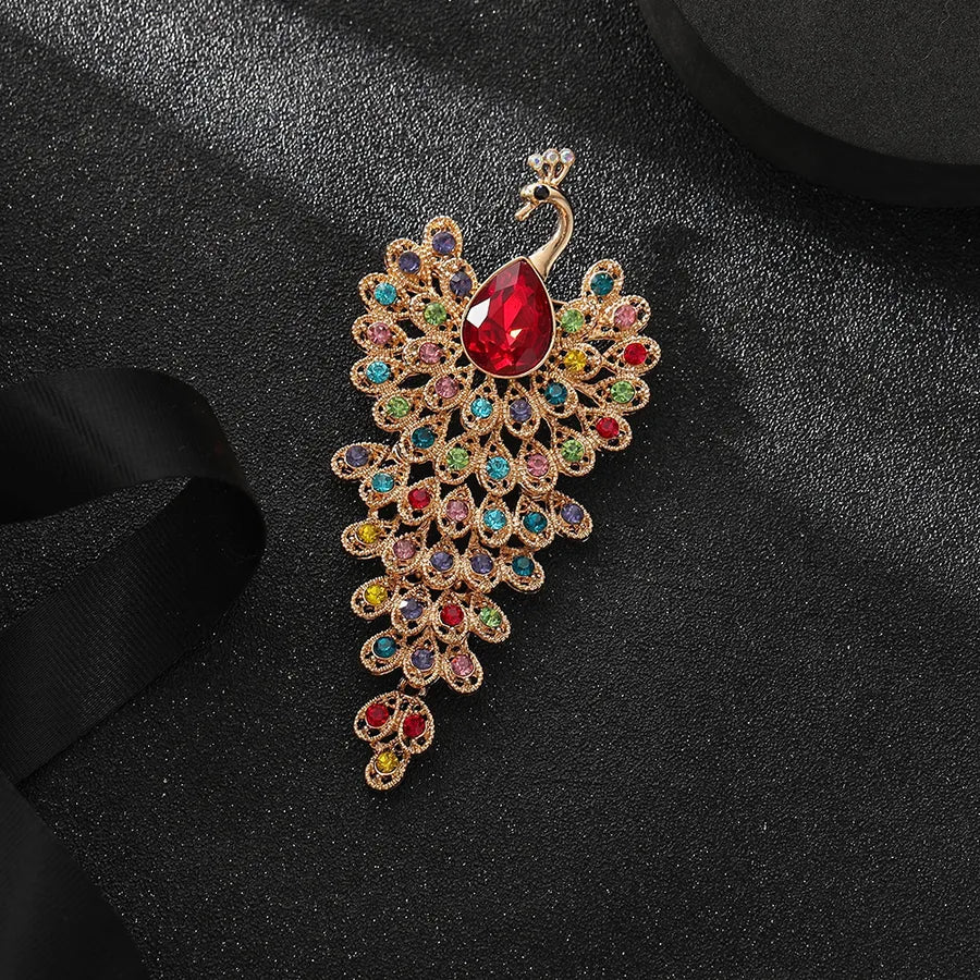 Elegant Vintage Peacock Brooch Pin High End Personality Style Rhinestone Anti-Light Clothing Accessories Phoenix Retro Brooch