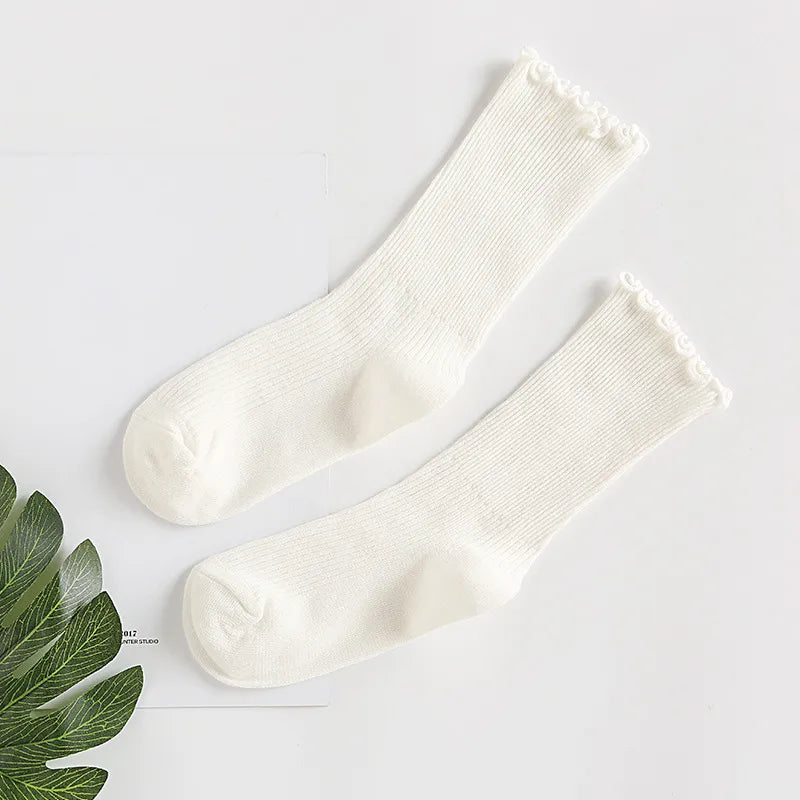 Stacked Socks Women's Japanese Style Autumn and Winter Cotton Thin Women's Socks Solid Color Wood Ear Retro Short Boots Socks