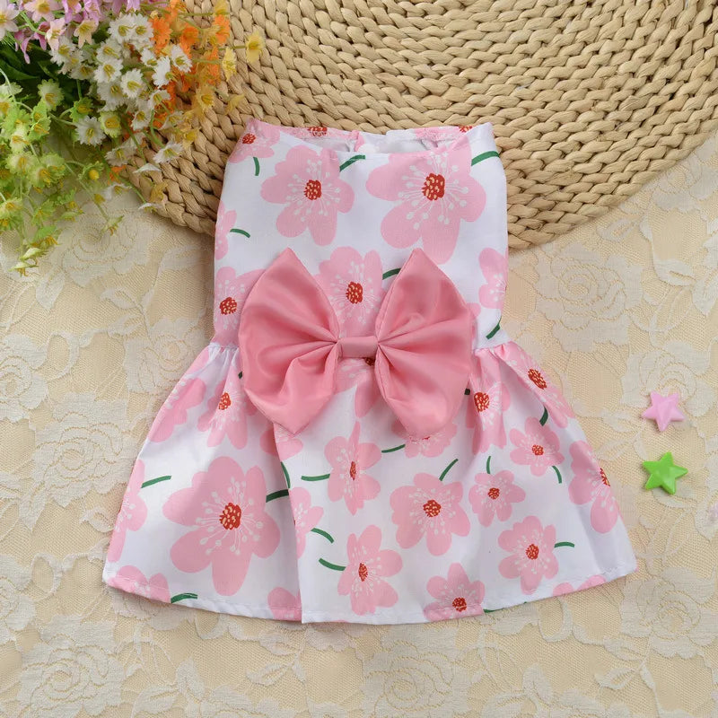 Princess Polyester Flower Bow Knot Printing Pet Clothing