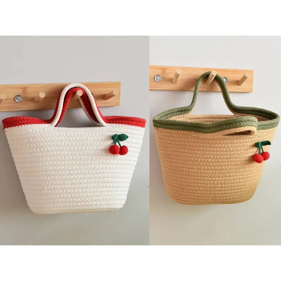 Women's cotton rope Color Block Fruit Vacation Beach Streetwear Weave Bucket Open Handbag