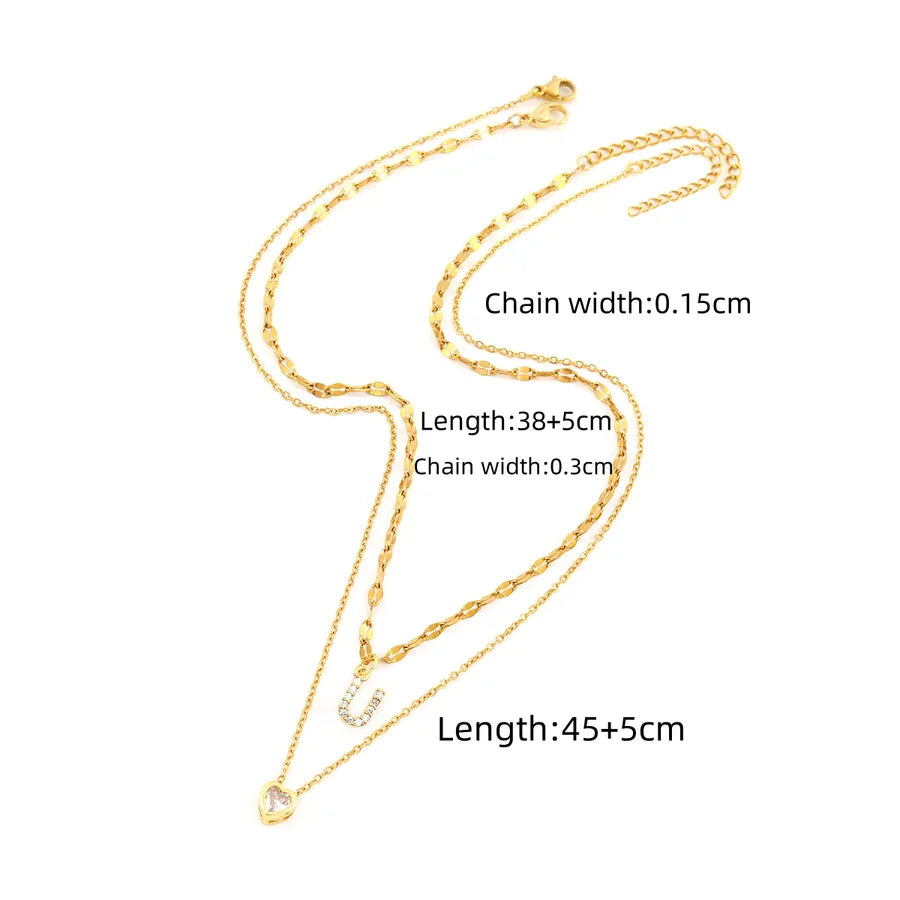 Wholesale Jewelry Elegant Simple Style Letter Heart Shape 201 Stainless Steel Artificial Crystal Copper Lip chain cable chain Pendant Necklace