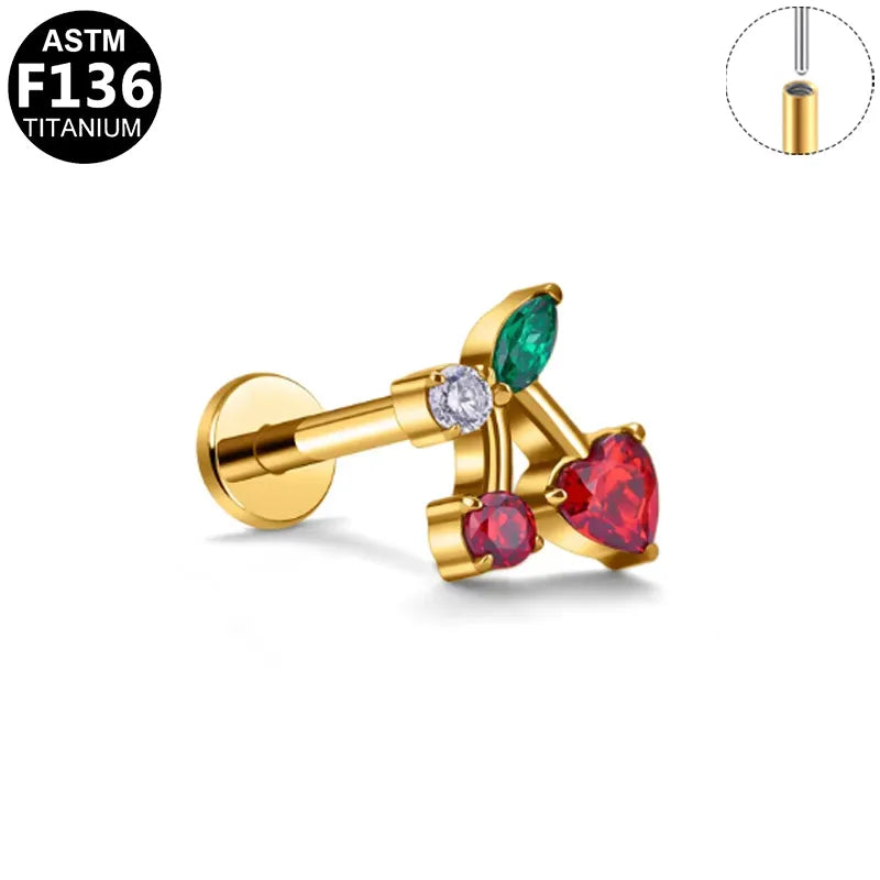 1 Piece Lip Rings Pastoral Commute Animal Fruit Titanium Alloy Plating Inlay Zircon 14K Gold Plated White Gold Plated Lip Rings Ear Cartilage Rings & Studs