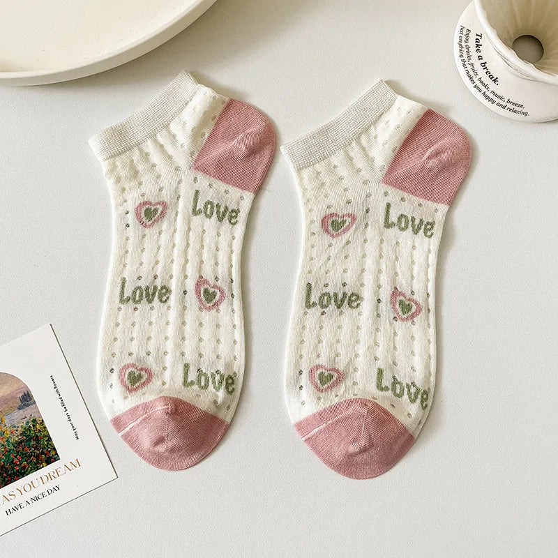 women's casual cartoon bamboo fiber hollow out ankle socks a pair