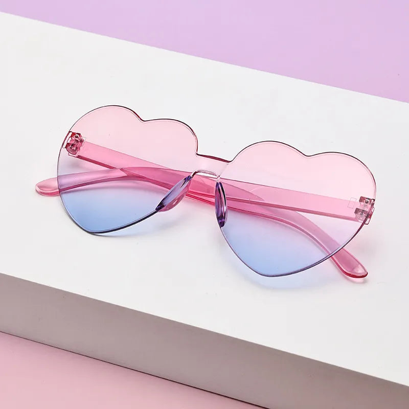 Novelty Modern Style Heart Shape Pc Gradient Tinted Lenses Special-Shaped Mirror Full Frame Kids Sunglasses