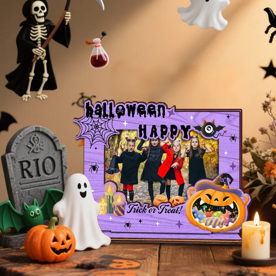 Halloween Wooden Picture Frame Decorative Ornaments Thick Festival Atmosphere Birthday Photo Album Woodcraft Simple Style