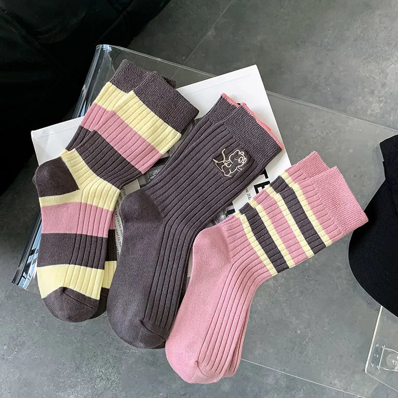 women's preppy style plaid cotton crew socks a pair 1 set
