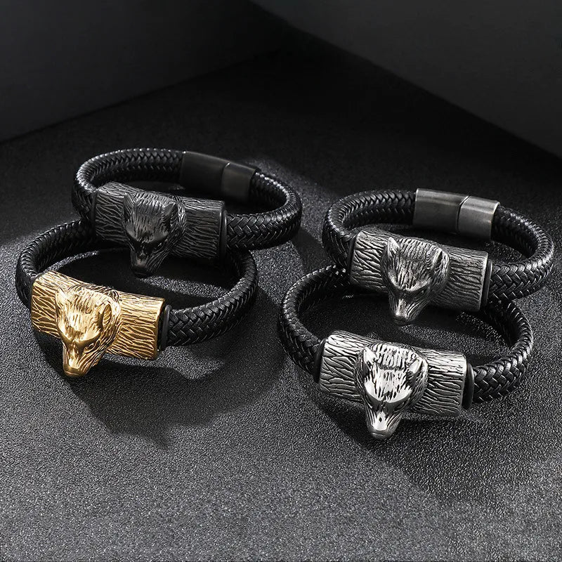 Hip-Hop Retro Color Block Pu Leather Titanium Steel Plating 18K Gold Plated Men's Bangle