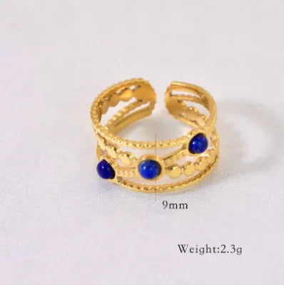 Retro French Style Geometric Titanium Steel Natural Stone Open Rings In Bulk