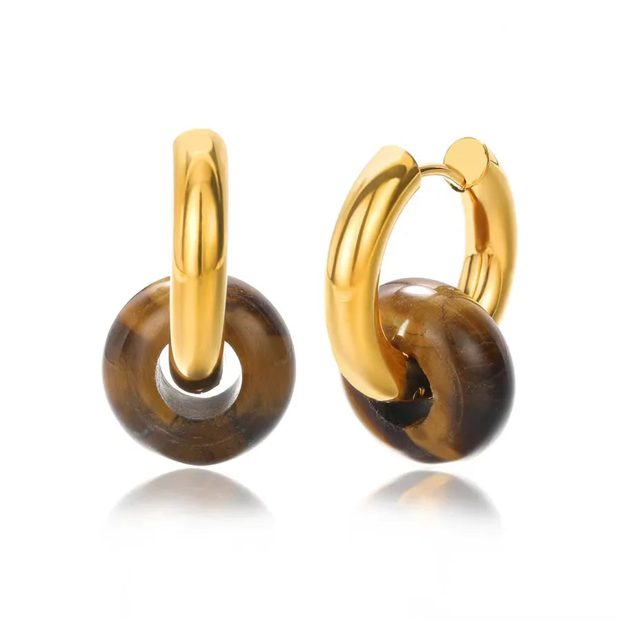 1 Pair Vintage Style Geometric Plating 304 Stainless Steel natural stone 18K Gold Plated Earrings