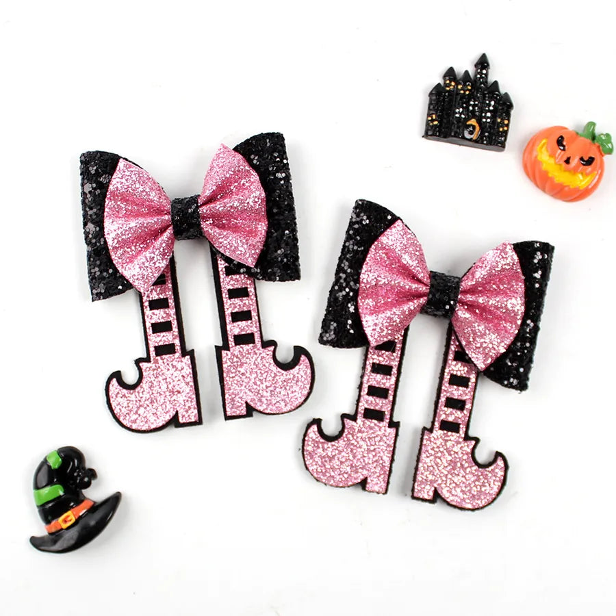Creative Halloween Glitter Boots Butterfly Knot Hair Clip Children's Funny Hair Accessories Sparkling Boot Pattern Fabric Hair Decorations