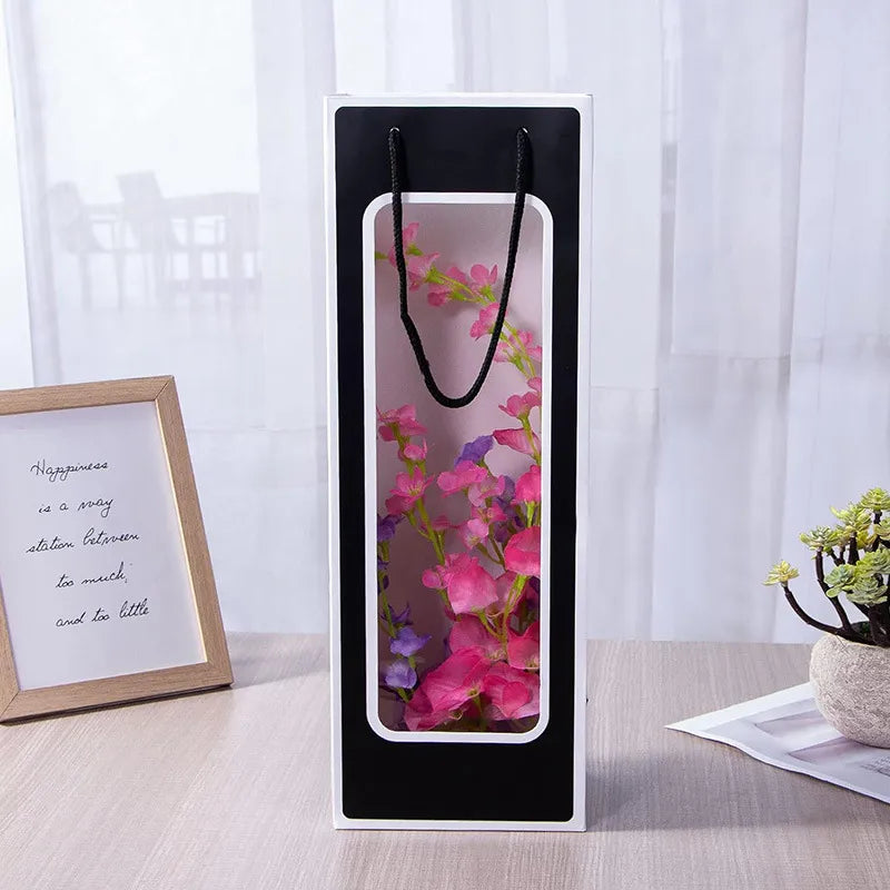 Transparent Window Wine Gift Bag Wedding Banquet Single Wine Packaging Hand Paper Bag Gift Bag in Stock