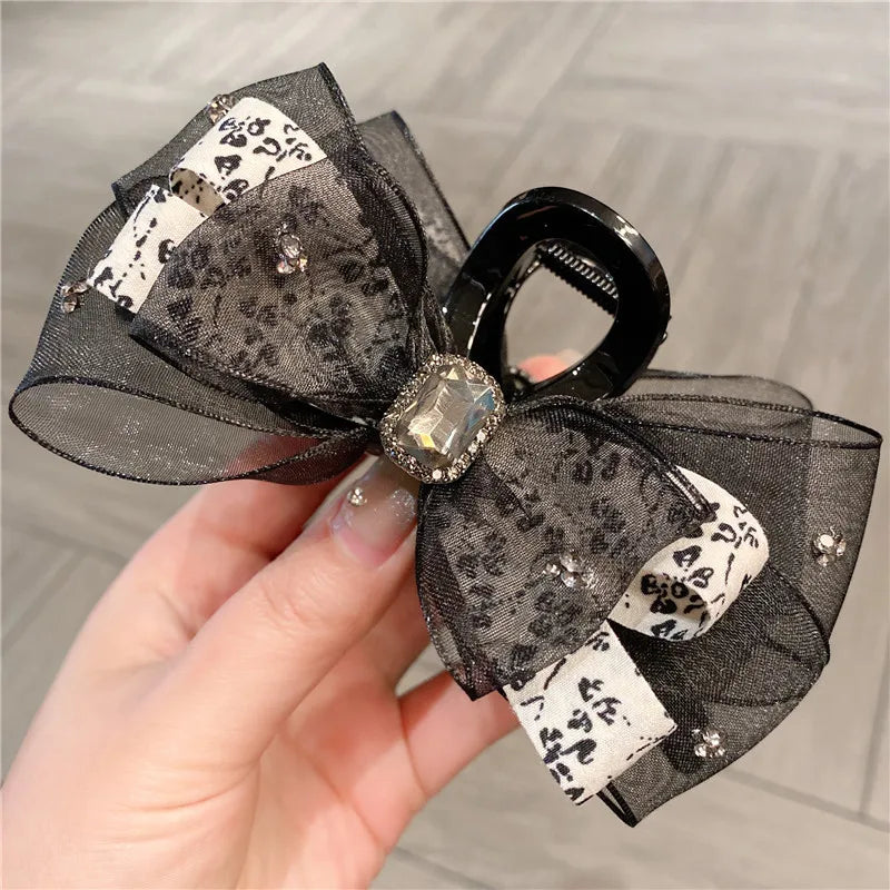 New Spring Summer Floral Silk Butterfly Knot Shark Clip Country Fresh Hair Clip Top Headwear Women's Fashion Accessories