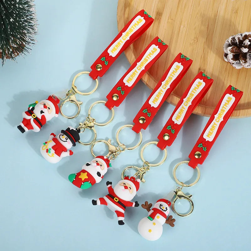 Cute Santa Claus PVC Flexible Glue Keychain Pendant Cartoon Snowman Toy Bag Bag Charm Holiday Small Gift