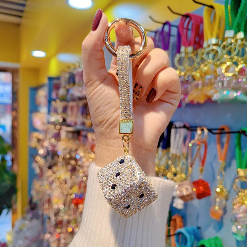 Fashionable Cute New Style Dice Shaped Car Keys And Handbag Keychains Circle Pendant Czech Crystal Star Pattern Accessory
