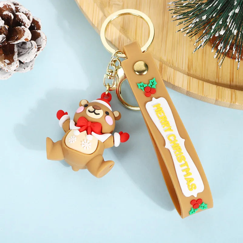 Cute Santa Claus PVC Flexible Glue Keychain Pendant Cartoon Snowman Toy Bag Bag Charm Holiday Small Gift