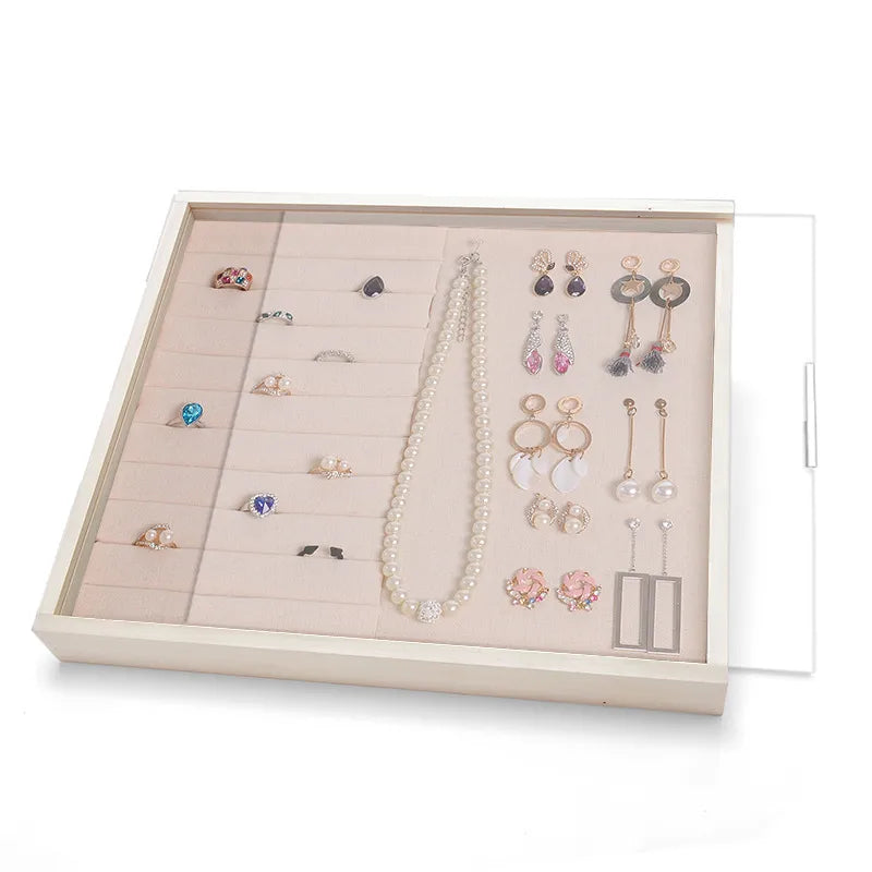Solid wood dustproof jewelry box wall-mounted household earrings earrings display rack ring storage tray necklace earrings box