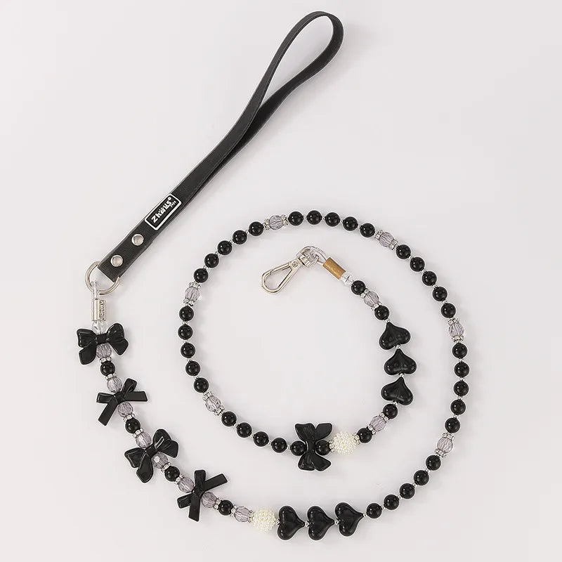 All Seasons Cute Pu Leather Imitation Pearl Geometric Leash Pet Collar