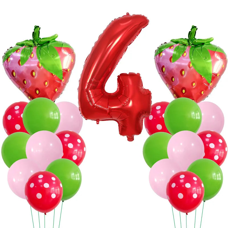 Casual Cute Number Strawberry Aluminum Film Birthday Festival Balloons