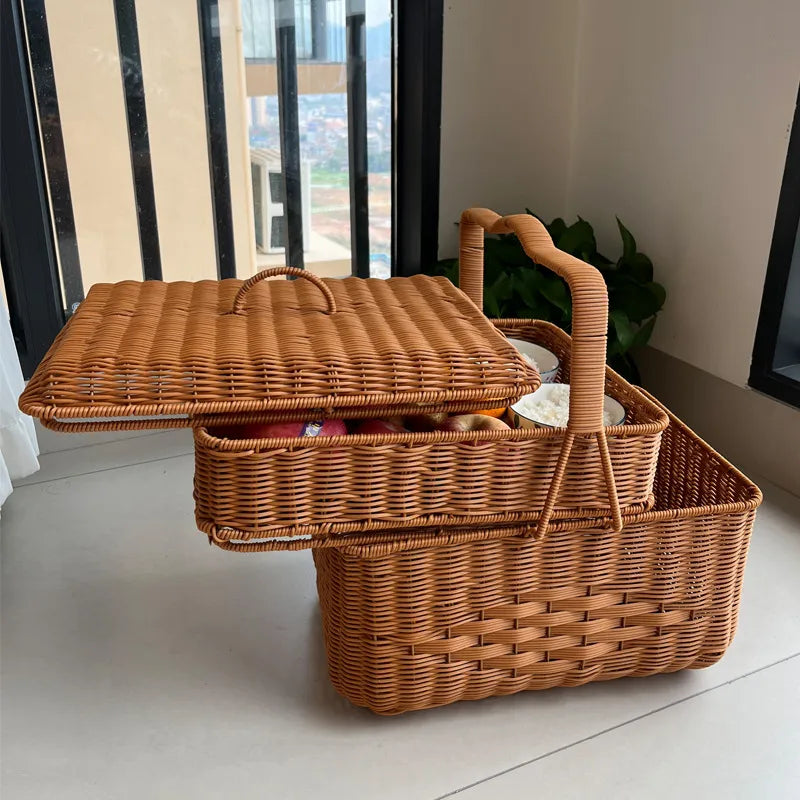 Casual Pastoral Solid Color Imitation Rattan Storage Basket