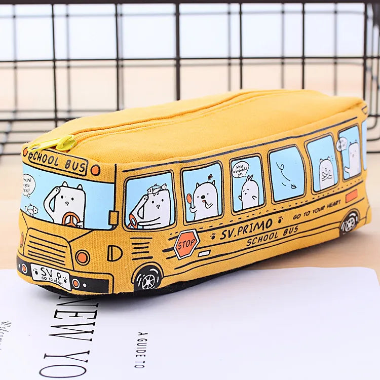 cute creative small animal bus canvas  pencil case student stationery wholesale